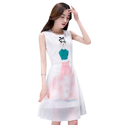 

Arthur Elva Fashion Print Dress Женская круглая шея без рукавов платье для печати S5851 белый XL код