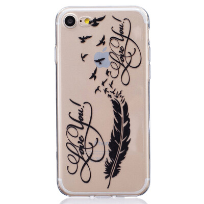 

LOVE Feathers Pattern Soft Thin TPU Rubber Silicone Gel Case Cover for IPHON 7