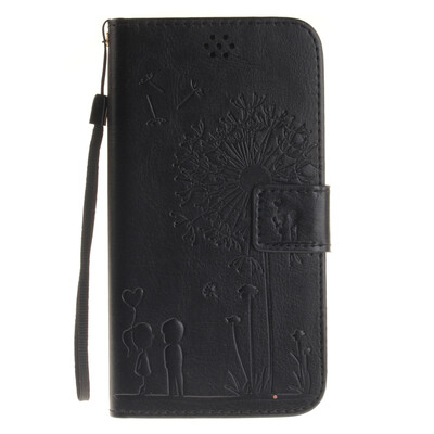 

Black Lovers and Dandelion Style Embossing Classic Flip Cover with Stand Function and Credit Card Slot for Asus Zenfone 2 ZE551ML