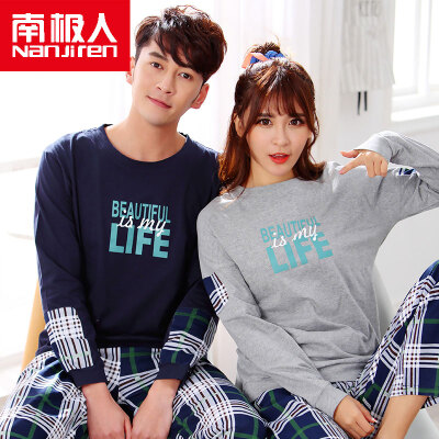 

Antarctic Nanjiren cotton pajamas home service men&women couples pajamas can wear long sleeves sets of cotton leisure home service set female fashion letter M