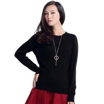 

MAZOE simple multi-color short paragraph round neck collar knitted baskets sweater M3028 black L