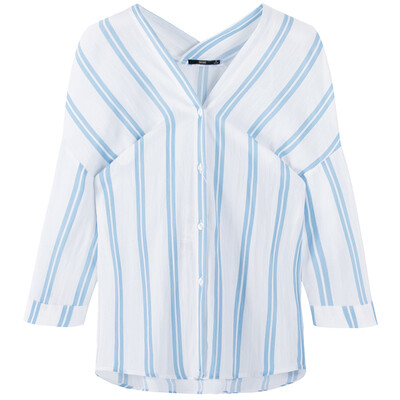 

Semir Lady Vertical Striped Sleeve Shirt Sleeve Sleeve Pants Korean version 19017050309 Blue&white tone L