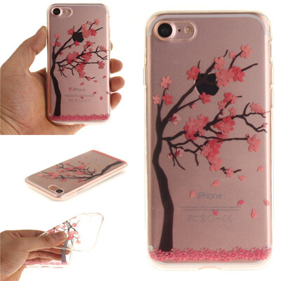 

Red plum blossom Pattern Soft Thin TPU Rubber Silicone Gel Case Cover for IPHONE 7
