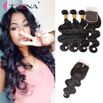 

Queen Hair Brazilian Body Wave 3 Bundles with Closure Tissage 7A Grade Virgin Unprocessed Human Hair Bundles with Lace Closure