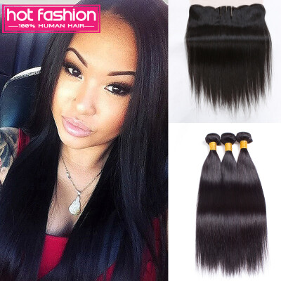 

3 Bundles Brazilian Straight Hair Bundles With Frontal 8A Human Hair With Frontal Hot Fashion Hair Bundles And Frontal On Sale