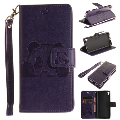 

Purple Panda Style Embossing Classic Flip Cover with Stand Function and Credit Card Slot for SONY Xperia XA