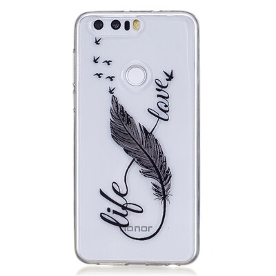 

8 Words feathers Dress girl Pattern Soft Thin TPU Rubber Silicone Gel Case Cover for HUAWEI Honor 8