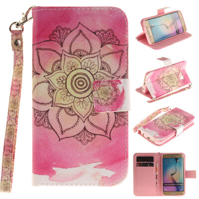 

Pink flower Design PU Leather Flip Cover Wallet Card Holder Case for SAMSUNG GALAXY S6 Edge