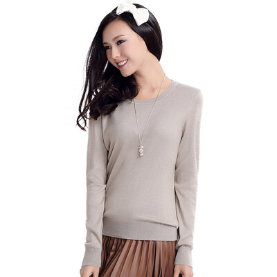 

MAZOE simple multi-color short section round neck collar knitted bottom sweater M3028 camel