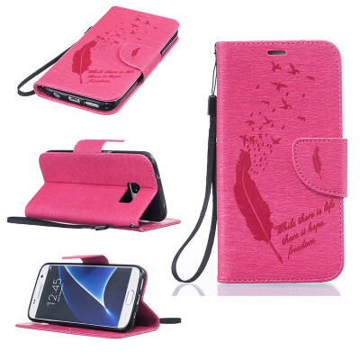 

Rose red Feathers and birds Style Embossing Classic Flip Cover with Stand Function and Credit Card Slot for SAMSUNG GALAXY S7