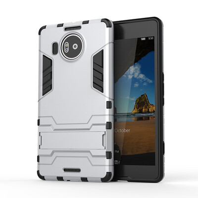 

Серебряный Slim Robot Armor Kickstand Ударопрочный жесткий корпус из прочной резины для Microsoft Lumia 950 XL