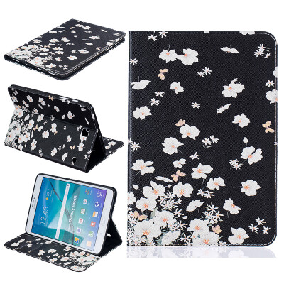 

Small white flowers Style Embossing Classic Flip Cover with Stand Function and Credit Card Slot for SAMSUNG GALAXY Tab S2 T815C