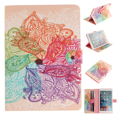 

Colorful flowers Style Embossing Classic Flip Cover with Stand Function and Credit Card Slot for iPad Pro 9.7