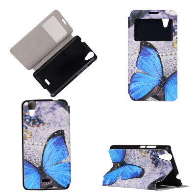 

Blue Butterfly Design PU Leather Flip Cover Wallet Card Holder Case for Wiko Rainbow Jam 4G