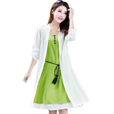 

Fu Bixian FUBIXIAN весна Корейский женский хлопок и белье шифон девять рукавов платье набор T9931 зеленый M