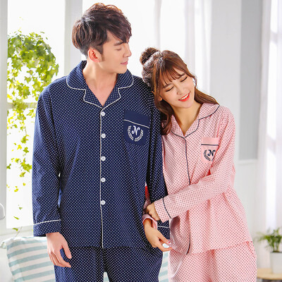 

Arctic cashmere cotton pajamas home service men&women couples pajamas can wear long-sleeved cardigan cotton leisure home service suit male&Tibetan dots L