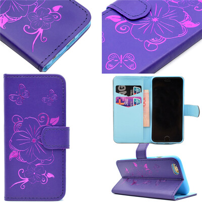 

Purple Hot Stamping Foil Gold Design PU Leather Flip Cover Wallet Card Holder Case for iPhone 6 Plus