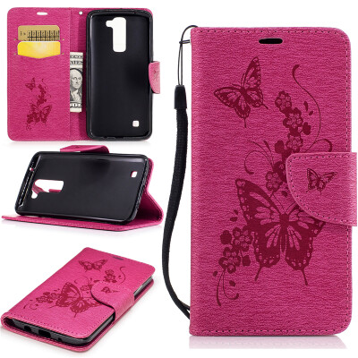 

Rose Butterfly Style Embossing Classic Flip Cover with Stand Function and Credit Card Slot for LG K7/K8