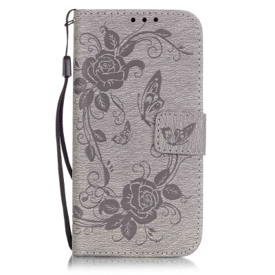 

Gray Butterfly PU Leather Flip Cover Wallet Card Holder Case for Iphone 7