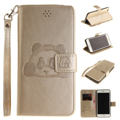 

Gold Panda Style Embossing Classic Flip Cover with Stand Function and Credit Card Slot for IPHONE 6/6S
