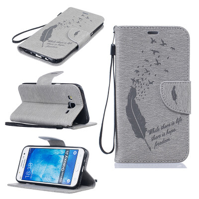 

Gray Feathers and birds Style Embossing Classic Flip Cover with Stand Function and Credit Card Slot for SAMSUNG Galaxy J5