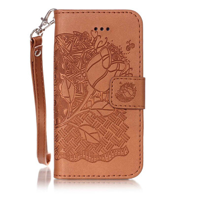 

Brown Rose Design PU Leather Flip Cover Wallet Card Holder Case for IPHONE 5S