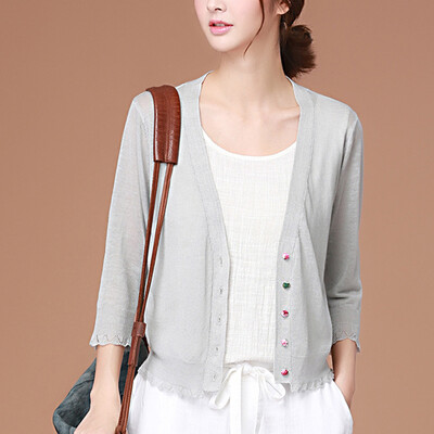 

CITYPLUS Arts Fan Sen Department of the sleeve short jacket leisure outside take a small shawl sweater cardigan women CWYC171159 light gray