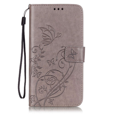 

Gray Flower Design PU Leather Flip Cover Wallet Card Holder Case for SAMSUNG NOTE5