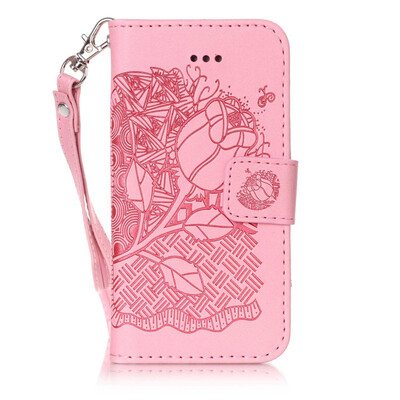

Pink Rose Design PU Leather Flip Cover Wallet Card Holder Case for IPHONE 5S
