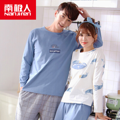 

Antarctic people Nanjiren cotton pajamas home service men&women couples pajamas can wear long sleeves sets of cotton leisure home service suit female dolphins