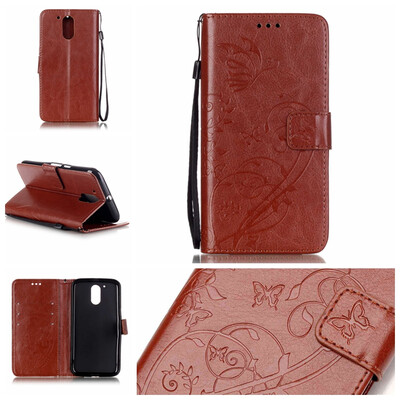 

Brown Flower Design PU Leather Flip Cover Wallet Card Holder Case for MOTO G4
