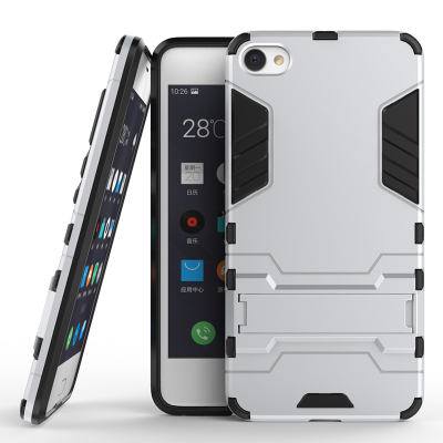 

Silver Slim Robot Armor Kickstand Shockproof Hard Rugged Rubber Back Case For MEIZU U20