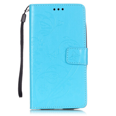 

Blue Flower Design PU Leather Flip Cover Wallet Card Holder Case for MOTO X PLAY