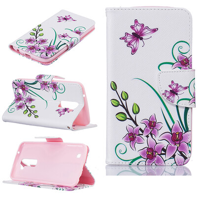 

Pink butterfly Design PU Leather Flip Cover Wallet Card Holder Case for LG K10