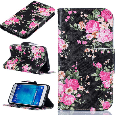 

Black flowers Design PU Leather Flip Cover Wallet Card Holder Case for SAMSUNG GALAXY J5