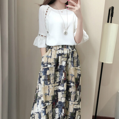 

VIVAHEART casual loose linen dress two-piece long skirt dress skirt VWQZ173231 dark green flower M