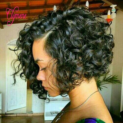 

Clymene Hair Curly Short Bob Lace Front Wigs Human Hair with Baby Hair Glueless Lace Front Brazilian Wigs Bleached Knots