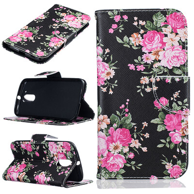 

Black flowers Design PU Leather Flip Cover Wallet Card Holder Case for Moto G4G4 Plus