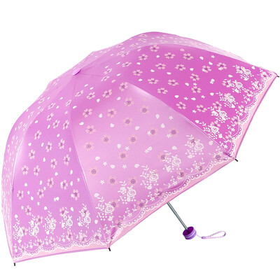 

Paradise umbrella UPF50 Falling season full shade mercerized velvet lotus three fold sunny umbrella 33397E purple