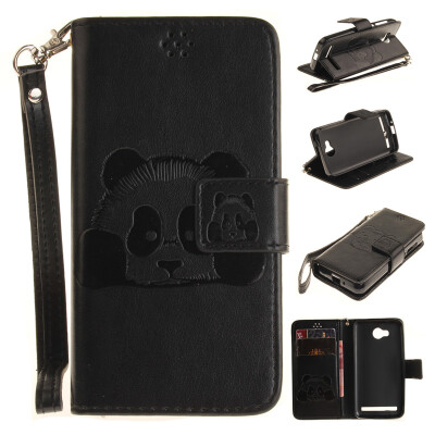 

Black Panda Style Embossing Classic Flip Cover with Stand Function and Credit Card Slot for HUAWEI Y3 II