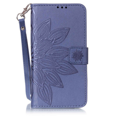 

Blue Flower Design PU Leather Flip Cover Wallet Card Holder Case for SONY XA