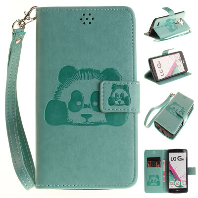 

Green Panda Style Embossing Classic Flip Cover with Stand Function and Credit Card Slot for LG G4