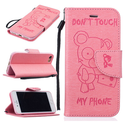 

Розовый Медведь Стиль Тиснение Классический откидная крышка с подставкой Функция и слот кредитной карты для IPHONE 7