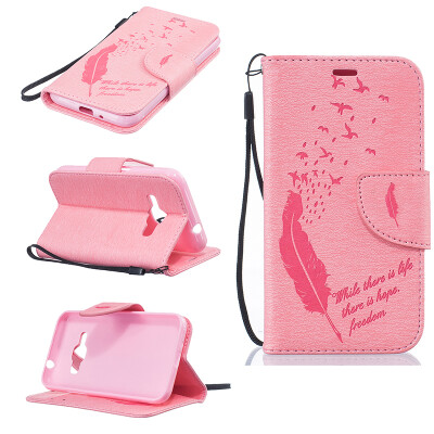 

Pink Feathers and birds Style Embossing Classic Flip Cover with Stand Function and Credit Card Slot for SAMSUNG Galaxy J1 2016/J120F