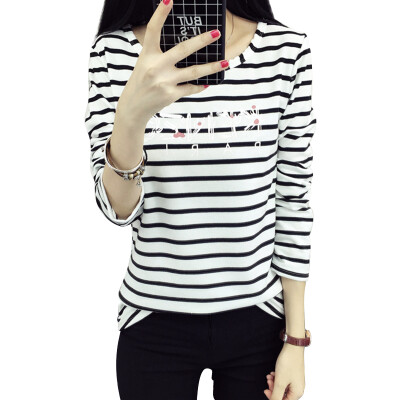 

Longyue Women Korean Striped Long Sleeve T-Shirt Premium Letter Big Shirt LWTC172309 White