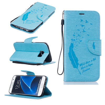 

Light blue Feathers and birds Style Embossing Classic Flip Cover with Stand Function and Credit Card Slot for SAMSUNG Galaxy S7 Edge