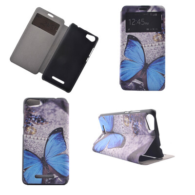 

Blue Butterfly Design PU Leather Flip Cover Wallet Card Holder Case for Wiko Lenny 2