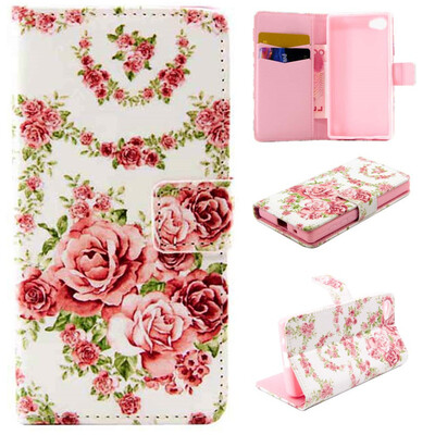 

Pink Rose Design PU Leather Flip Cover Wallet Card Holder Case for SONY Xperia Z5 CompactMini