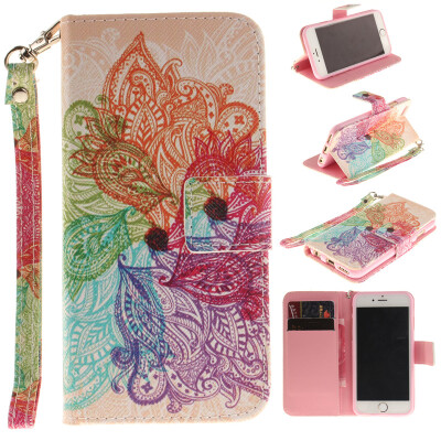 

Colorful flowers Design PU Leather Flip Cover Wallet Card Holder Case for IPHONE 6 Plus6S Plus