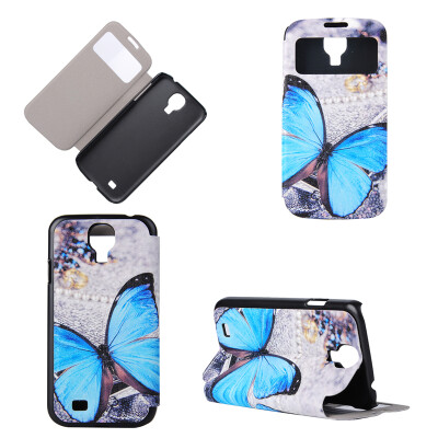 

Blue Butterfly Design PU Leather Flip Cover Wallet Card Holder Case for Samsung Galaxy S4 I9500